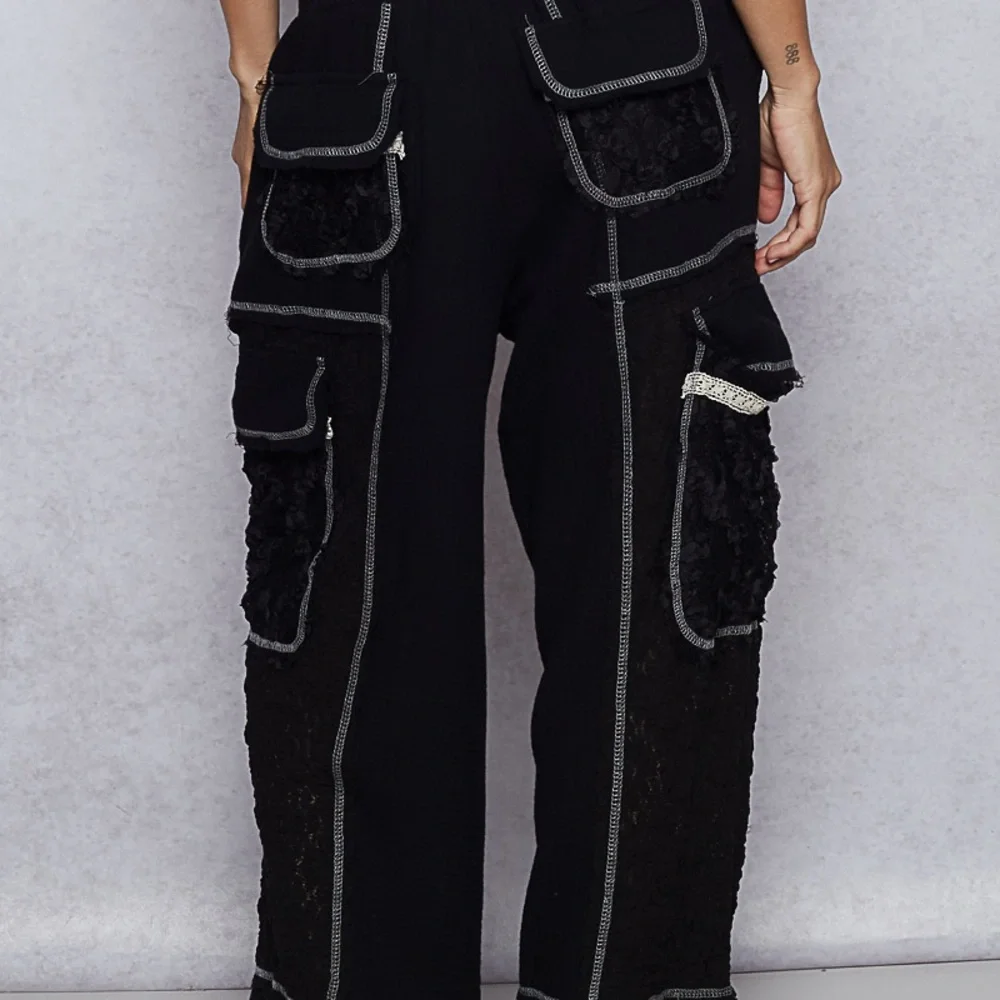 POL Black Lace Panel Joggers - Picture 3 of 3